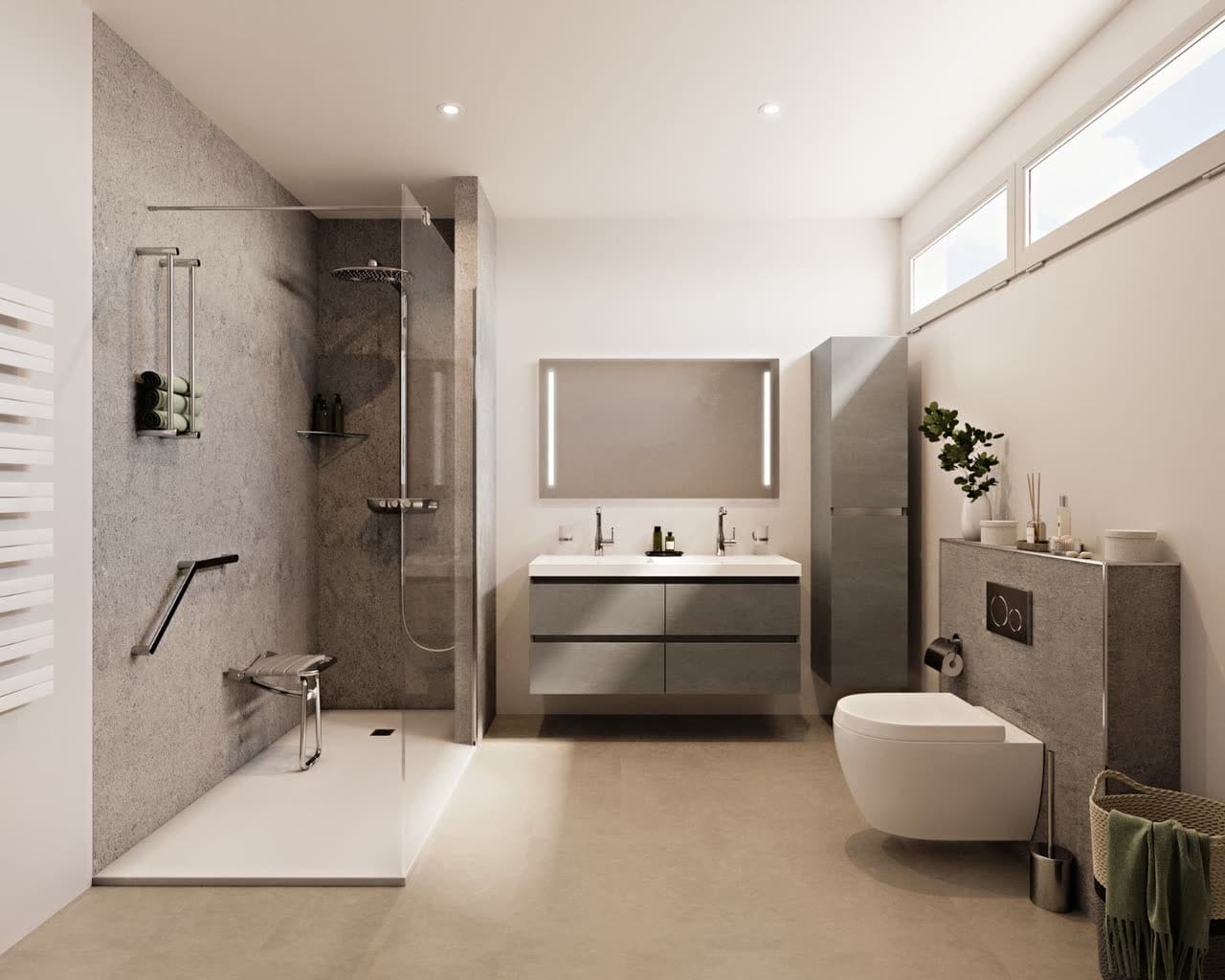 Badkamer in beton-klassiek look — tijdloze grijstinten